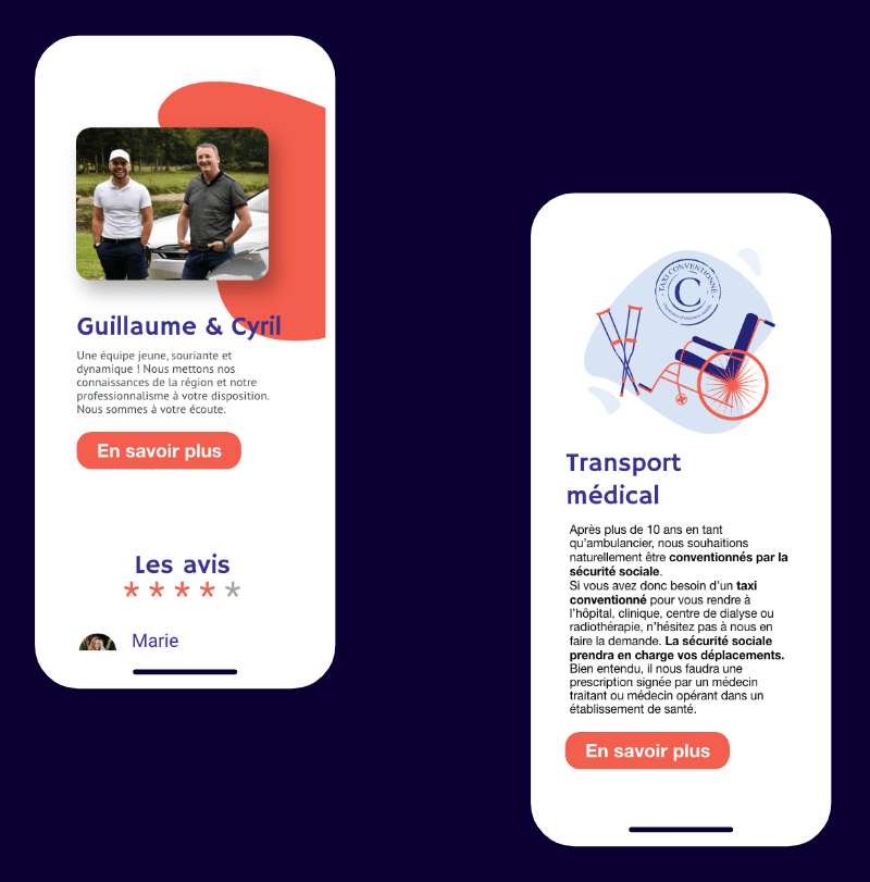 Maquettes graphiques du site web en mobile