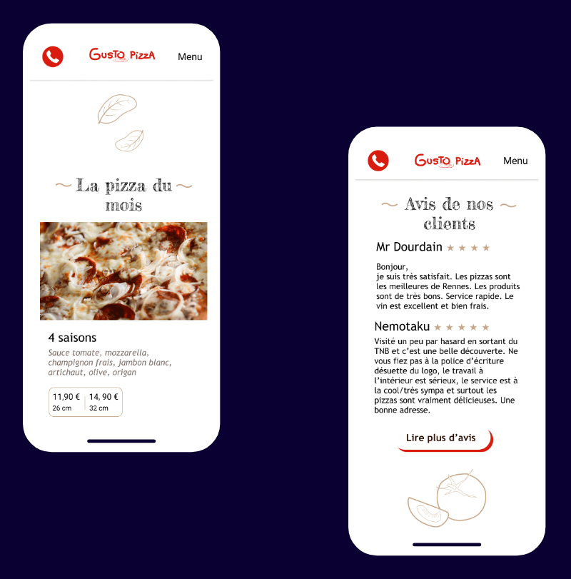 Webdesign responsive et éco site de pizza rennaise