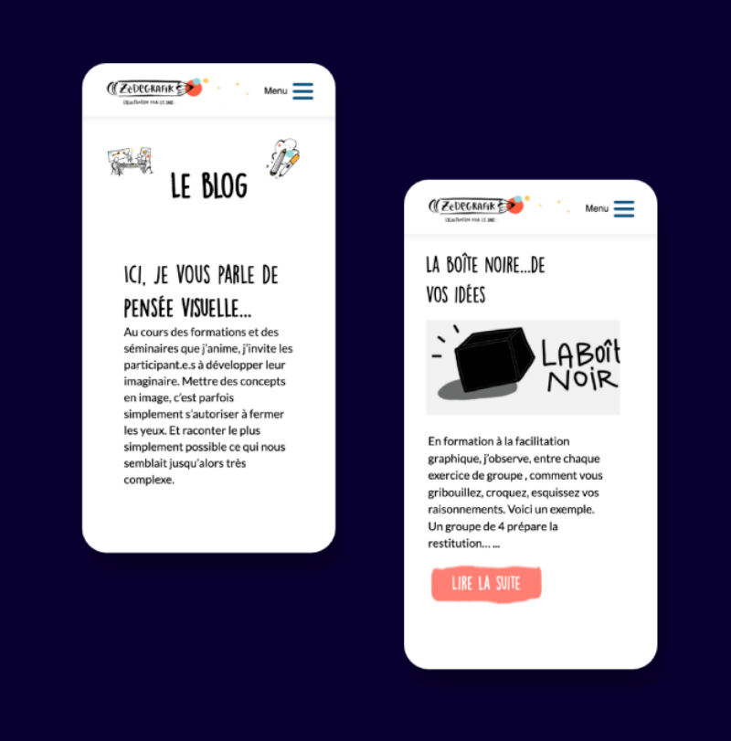 Web design en version mobile de la page d'accueil de Zèdegrafik